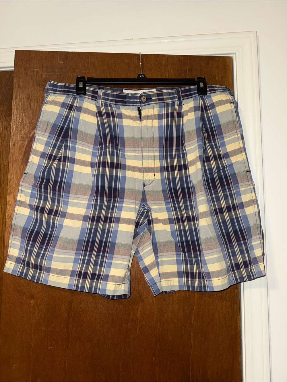 NATURAL ISSUE Men's Plaid Cotton Shorts in Blue and Cream